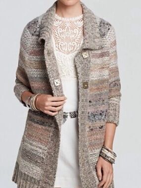 NWT Free People Starlight Shadow Poncho Oversized Cardigan Sz L Chunky Boucle
